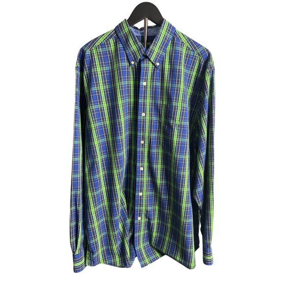 Chaps Men's Vibrant Blue/Green Button-Down Long Sleeve Shirt Size XLT - Picture 1 of 11